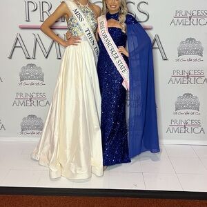 Royal Blue Strapless Gown With Cape